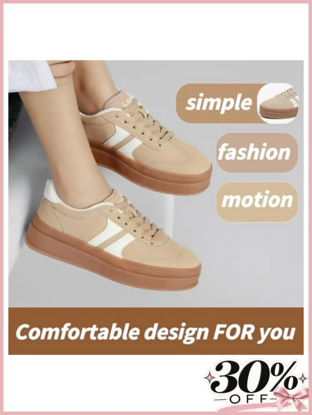 Women's Suede Leather Platform Sneakers Gum Sole Anti-Slip Lace-Up Comfort